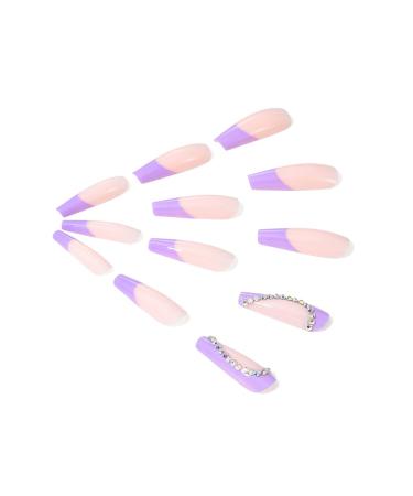 Brishow Purple French Artificial Press-On Nails - 24 Piece Crystal Ballerina Acrylic Set for Women & Girls - Buy Online on GoSupps.com