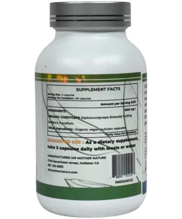 Mother Nature Cordyceps (Ophiocordyceps sinensis) Mushroom Supplement - 1000mg - 120 Vegan Pullulan Capsules - Made in USA - Buy Online on GoSupps.com