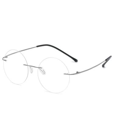 Lanomi retro rimless reading glasses Blue light filter women men around light titanium reading aid uv400 protection computer glasses weapon color 1.5 x