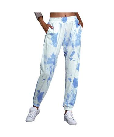 KAQI Tie Dye Jogger Girls 2020 Winter Women Sweatpants with Pockets Cotton Comfy Elastic Waist Sports Trousers Blue