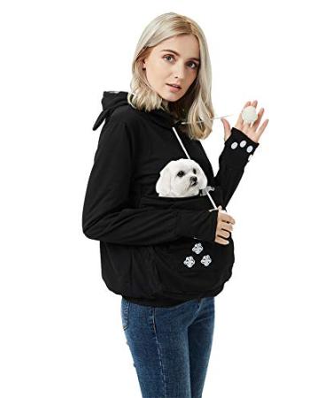 Unisex Pet Carrier Hoodie Cat Dog Pouch Holder Sweatshirt Shirt Top X-Large Black