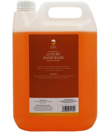 Safe Hands | Luxury Hand Wash | Orange & Bergamot | 5 Litre | Moisturising hand soap liquid | Antibacterial | Anti Bac Hand Soap | Removes 99% of Bacteria | Kind to Skin 5L - Buy Online on GoSupps.com