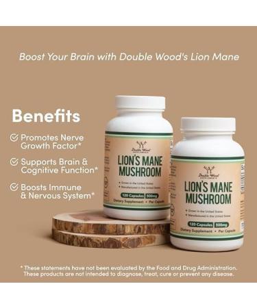Double Wood Supplements Lion's Mane Mushroom (120 Count) and Turkey Tail Mushroom (120 Count) - Buy Online on GoSupps.com