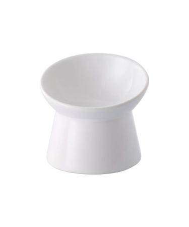 Small Ceramic Raised Cat Bowls, Tilted Elevated Food or Water Bowls , Stress Free, Backflow Prevention, Dishwasher and Microwave Safe, Lead & Cadmium Free White