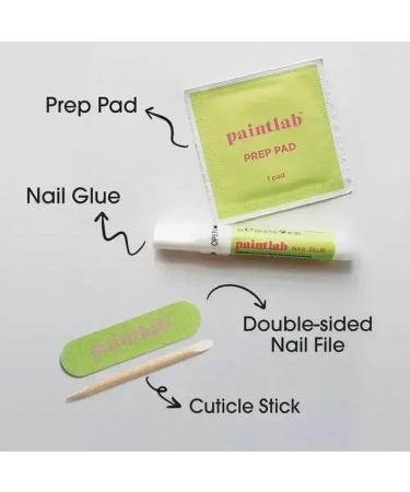 PaintLab Press On Nails - 24 Non-Toxic Fake Nails Set with Glue File & Cuticle Stick | Long Lasting Abstract Almond Design for Women & Girls - Buy Online on GoSupps.com