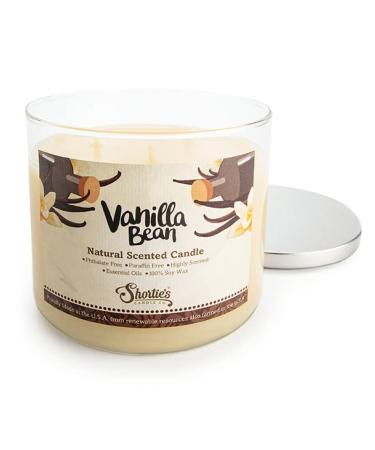 Vanilla Bean Highly Scented Natural 3 Wick Candle, Essential Fragrance Oils, 100% Soy, Phthalate & Paraben Free, Clean Burning, 14.5 Oz.