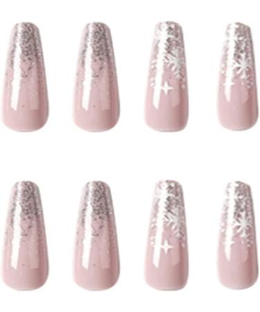 Short Fake Nail Full Cover with Glue Detachable Snowflakes Pink Christmas Press on Nails 24 Pieces Finger Nail Art Tips for Nail Salons and Women DIY Nail Art - Buy Online on GoSupps.com