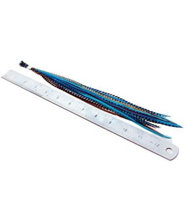 20 XXL Long 11-13 Inch Real Feather Hair Extensions in Blue Naturals - Includes Rings & Loop for Easy Application - Buy Online on GoSupps.com