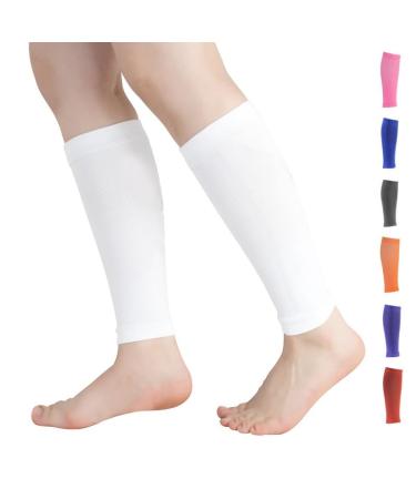 Novetec Calf Compression Sleeves for Men & Women (20-30mmhg) - Leg Compression Sleeve for Running Cycling Shin Splints Support Relieve Legs Pain Travel (One Pair)(White L) L White