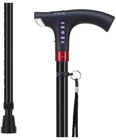Canes Old Man Walking Stick Old Non-Slip LED Lights Alarm Sticks Four Feet Turn Music Cane Retractable Aluminum Alloy Crutch for Man and Woman Black Made in China Smooth Sailing