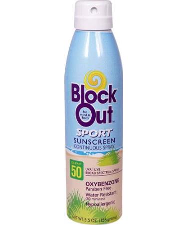 Blockout SPF 50 Spray Sport Sunscreen - Oxybenzone and Pareben Free - 5.5 Oz.