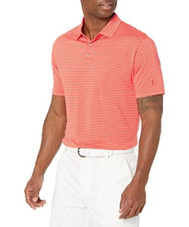 PGA TOUR Men's Feeder Stripe Short Sleeve Golf Polo Shirt Large Firelight