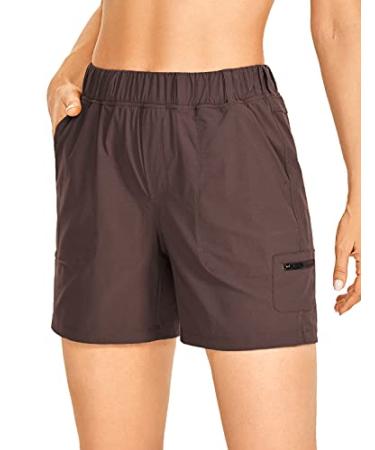 CRZ YOGA Women's Lightweight Cargo Hiking Shorts with Belt 6'' - Stretch Long Summer Athletic Outdoor Workout Shorts Pockets Medium Brown Rock