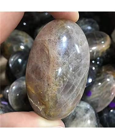 1pc Natural Crystal Gemstone Black Moonstone Quartz Palm Stone 60-70mm for Garden Decoration