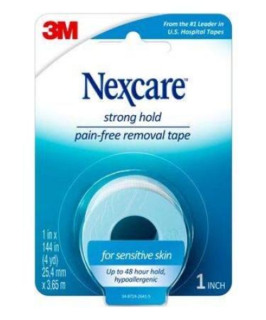 Nexcare First Aid Tape, Strong Hold Pain Free Removal Tape, 1 Inch x 4 Yards, 3 Count