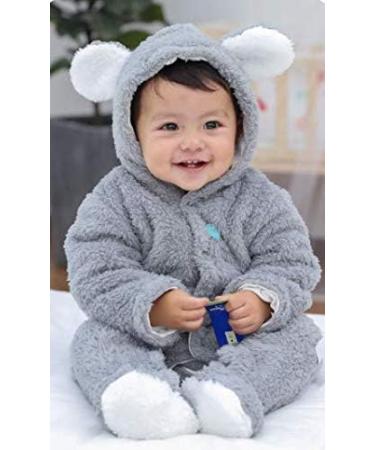 Voopptaw Warm Baby Winter Jumpsuit Fleece Romper | Cute Bear Snowsuit 6-9 Months Grey - Buy Online on GoSupps.com