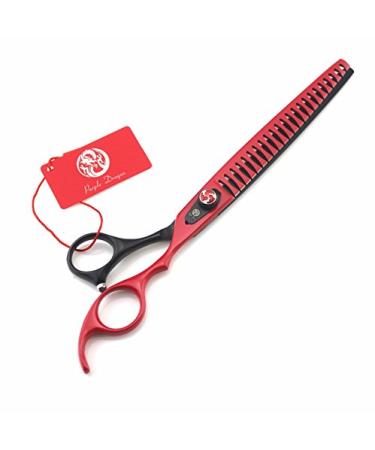 Purple Dragon 8.0 inch Professional Pet Grooming Scissors - Dog Chunker Shears - Adult Animal Thinning Hair Shears for Pet Groomer or Family DIY Red