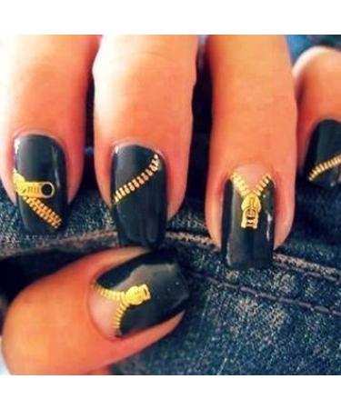 NAIL ART WATER TRANSFERS STICKERS DECALS METALLIC GOLD FUNKY ZIPPER/ZIPS #397