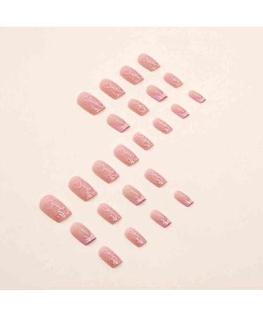 Foccna 24pcs French Tip Pink Fake Nails - LOVE Design Medium Square Glossy False Nail Tips for Women & Girls - Buy Online on GoSupps.com
