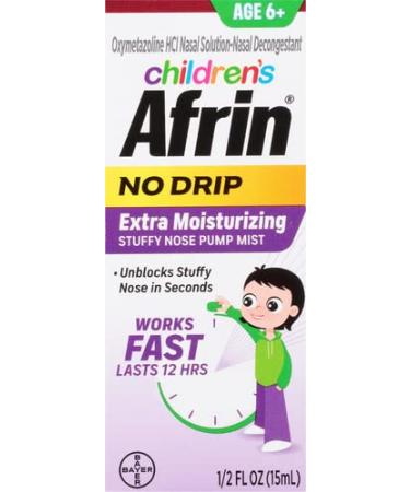 Afrin Childrens Age 6+ No Drip Extra Moisturizing Stuffy Nose Pump Mist 12 Hour Nasal Congestion Relief - 15 mL