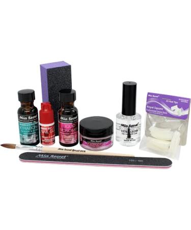MIA SECRET PINK ACRYLIC POWDER PROFESSIONAL FULL NAIL KIT - 05  Contents: Liquid Monomer  Pink Powder  Primer  Nail Glue  Top Coat  20 Nail tips  Nail Brush  Emery Block  Nail File - Buy Online on GoSupps.com
