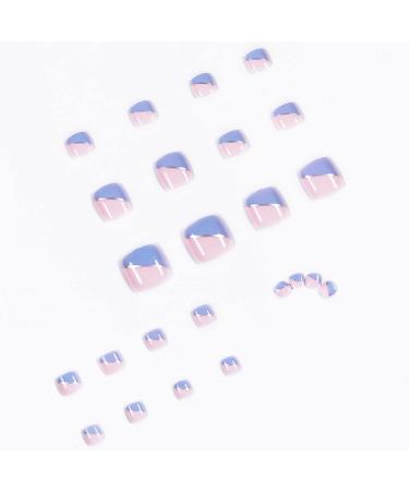 French Tip Press on Toenails with Toenails Tips Silver lines Design Purple and pink False Toenails press on toenails Acrylic False Toenails Cute Artificial Toenails - Buy Online on GoSupps.com