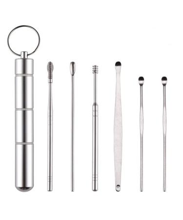 Portable earwax removal tool ear cleaner ear wax removal tool ear pick ear wax remover ear piercing kit ears - (Color: ES2-silver TK-6pcs)