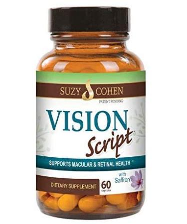 Vision Script with Saffron for Macular and Retinal Eye Health 60 Servings- Each Capsule Contains Saffron Black Currant Lutein Zeaxanthin Vitamin C and E and Zinc Glycinate.