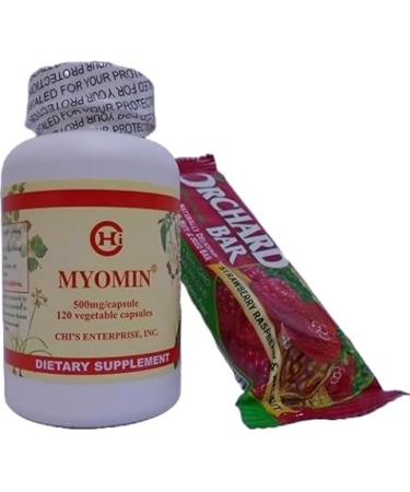 Chi's Enterprise 120 Piece Myomin 500mg Capsules Non-GMO Fruit & Nut Bar Strawberry Raspberry Walnut 1.4 Oz Bundle