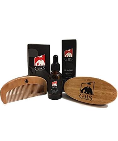 GBS Beard Oil with Premium Oval Wood Beard Brush with Boar Bristles and Bamboo All Fine Beard Comb