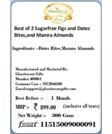 Ghasitaram Gifts Rakhi Gifts for Brothers Rakhi Sweets - Best of 2 Sugarfree Figs and Dates Bites and Mamra Almonds with 2 Pearl Beads Rakhis Best of 2 SF Figs & Dates Bite Mamra Almonds Rakhi - Buy Online on GoSupps.com