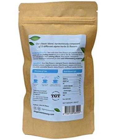 TGT Herbal Tea Blend with Camomile & Lime Blossoms | 30 Whole Leaf Biodegradable Teabags | Immune System Support | Caffeine-Free | Made in Germany | 13 Alpine Flower & Herbs - Buy Online on GoSupps.com