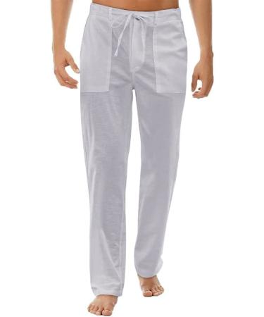 JMIERR Mens Casual Cotton Linen Pants Elastic Drawstring Loose Fit Trousers Lightweight Summer Beach Yoga Pants X-Large 0grey