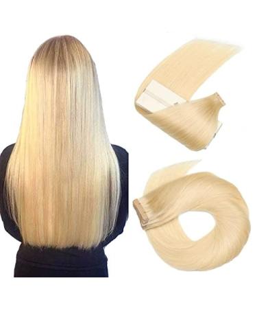 Hotlulana tape extensions real hair bleached blond (#613) Extensions real hair 20 inch/50cm 50g invisible 100% natural tape in extensions real hair 20PCs Skin weft extensions real hair tape.#613 Blonded Blond 50cm 20 inch (20 pack)