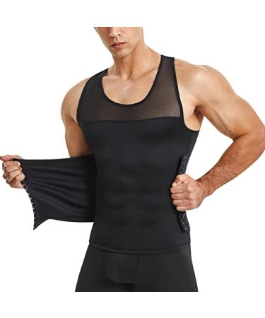 MOLUTAN Compression Shirts for Men Shapewear Chest Abdomen Control Body Shaper Slimming Undershirt Workout Vest Tank Top Black X-Large
