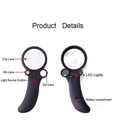 Magnifiers 2.5X 25X 55X Magnifying Glass with Led Light Cleaning Cloth Identification Portable for Elderly Students Magnifier Comfortable Anniversary - Buy Online on GoSupps.com