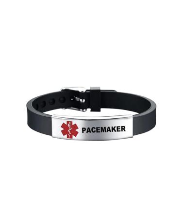 PACEMAKER Medical Alert ID Bracelet Silicone Adjustable Sport Wristband Engraved Stainless Steel Bracelets for Men Women Grandpa Brother