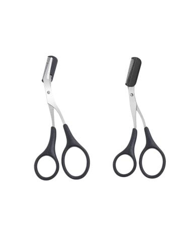 2 PCS Black Eyebrow Trimmer Scissors with Comb Comfortable Finger Grips Eyebrow Shaping Cut Scissors Hair Removal Tool for Unisex Adults Makeup Beginners