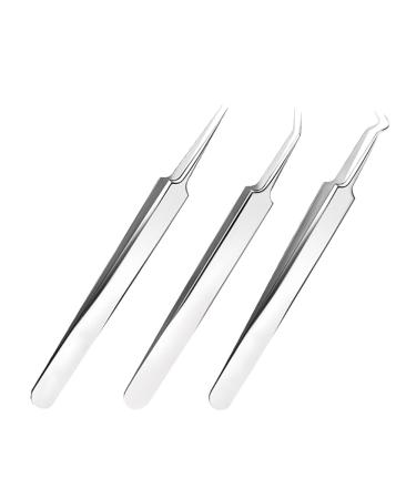 3 Pcs Stainless Steel Blackhead Splinter Remover Tweezers Blackhead Removal Needle Pointed Tweezers Ingrown Hair Tweezers
