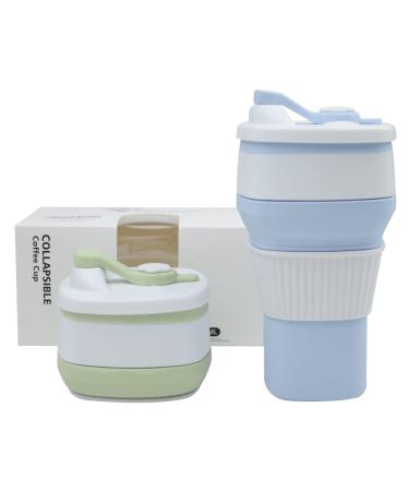 2 Pack Silicone Collapsible Cups Foldable Coffee Mugs with Lid Leakproof for Home, Office, Travel, Gym, Camping, Hiking, Cycling, Picnic, Holiday etc. and Gifts to families and friends  10oz (300ml) Green n Blue