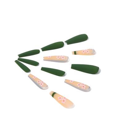 Brishow Long Green Press-On Nails with Flowers - 24pcs Ballerina Acrylic Falsche Nails for Women & Girls - Buy Online on GoSupps.com