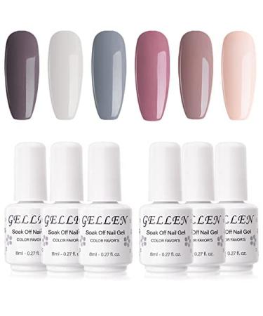 Gellen Gel Nail Polish Kit, Nude Grays Gel Polish Set, Neutral 6 Colors Soak Off UV Nail Gel Polish, Home Salon Gel Manicure Kit *Nude Grays*