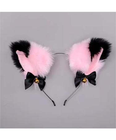 Cat Ears Bell Headband Folding Ear Powder Plus Black Gold Bell Bow Headband Fox Ear Accessories Cute Plush Headgear for Halloween Cosplay Costume Party Dress Girls - Buy Online on GoSupps.com