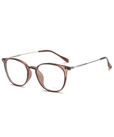 Fuqinqingoz anti-blue light reading glasses vintage round computer reader glare-free flat light mirror for women/men's glasses (color: tea size: +300) +300 tea