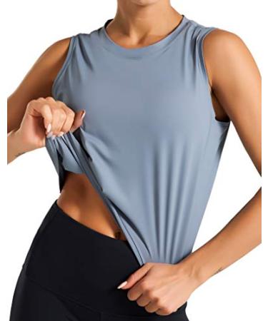 Dragon Fit Women Sleeveless Yoga Tops Workout Cool T-Shirt Running Short Tank Crop Tops Small Blue