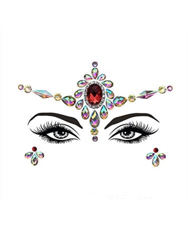 adhesive face gems face jewels rave accessories alien rave outfit glitter diamond pastie sticker rhinestone eye temporary tattoo for forehead make up Christmas ( red/S066)