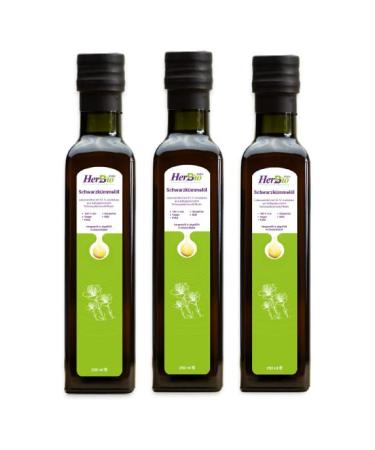 Herbbio black cumin oil cold -pressed 3x250ml - gently cold -pressed in raw food quality - 100% natural clean Black Seed Oil - daily milled from herbbio - Made in Germany