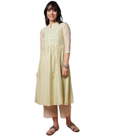 BARARA Tea Green Chanderi Emb Kurta XL - Buy Online on GoSupps.com