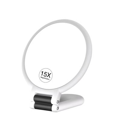 AUIAU 1x 15x Magnifying Handheld Mirror  Travel Makeup Mirror with Handle  Double Side Hand Makeup Mirror with Foldable  Portable Travel Makeup Mirror for Women(White)