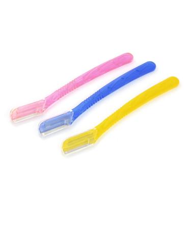 Ruilogod 3pcs yellow pink blue makeup eyebrow razor trimmer shaper for ladies